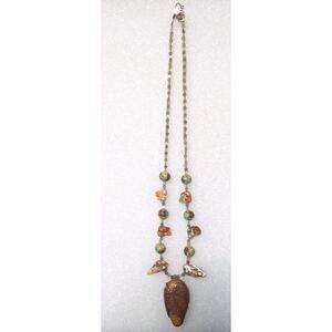 Handmade Boho Carved Wood Leaf Pendant Artisan Necklace 12"